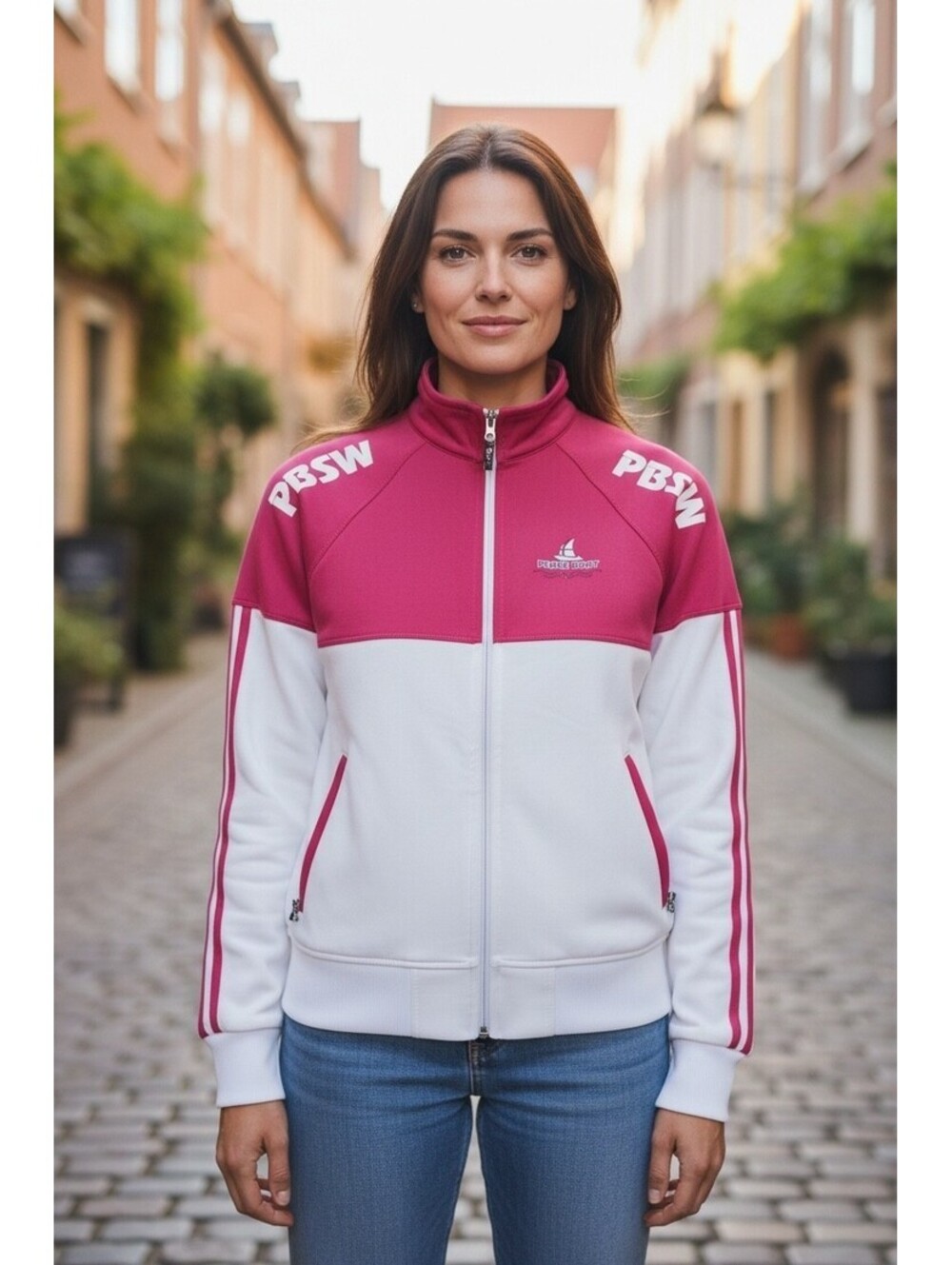 Peace Boat Japan Cruise Rhinestone Track Jacket Pink White Full Zip Size 44/L